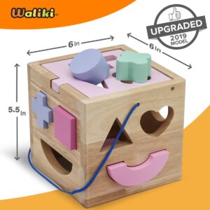 WALIKI Pounding Bench with Hammer, Wood Shape Sorter Box, Rainbow Stacker, Pastel Colors, Complete Set (3 Wooden Toys Bundle)