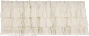 vhc brands country kitchen curtains rod pocket farmhouse burlap antique white ruffled valance 16" x 60"