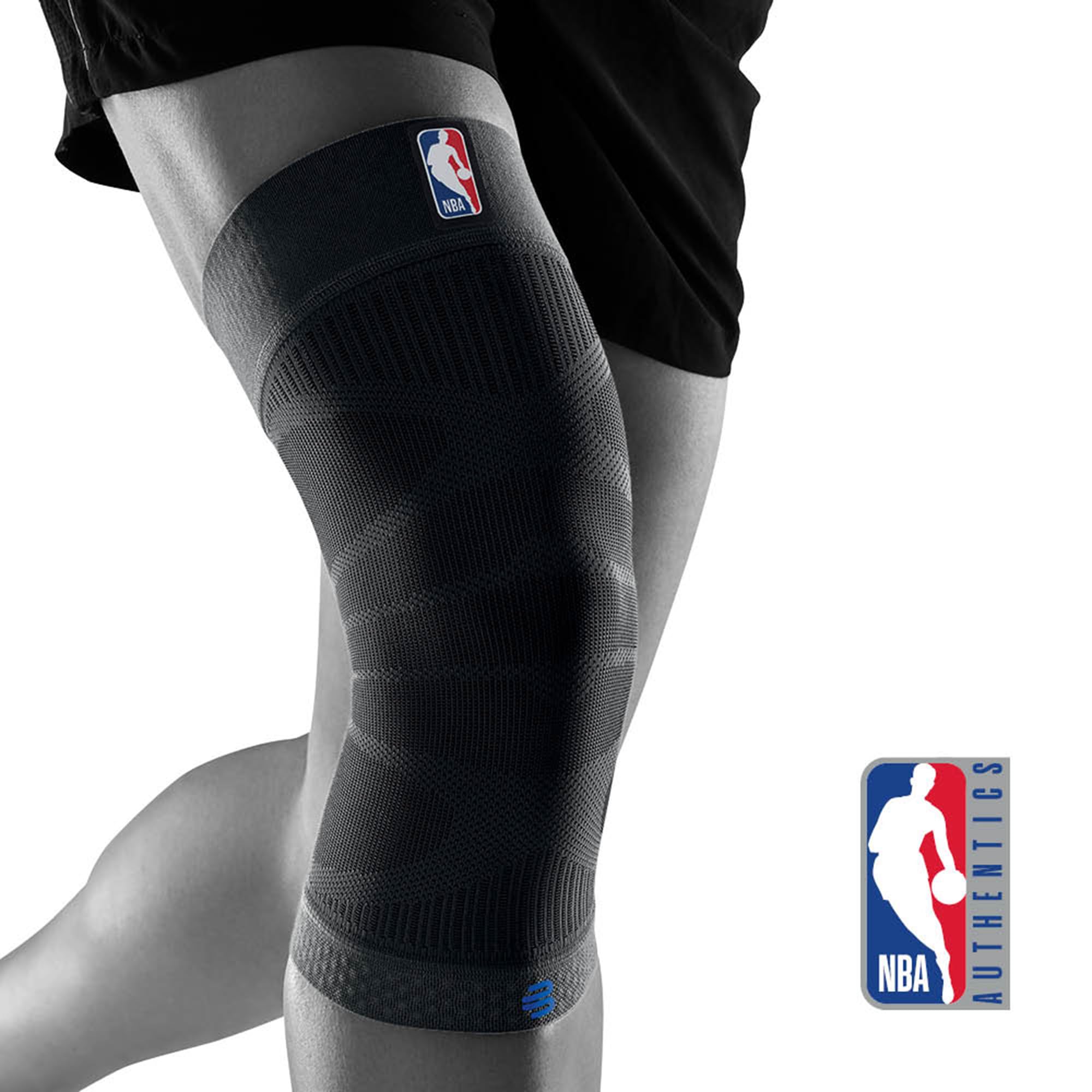 Bauerfeind Sports Compression Knee Support NBA - Lightweight Design with Gripping Zones for Basketball Knee Pain Relief & Performance with Team Designs (Black, L)