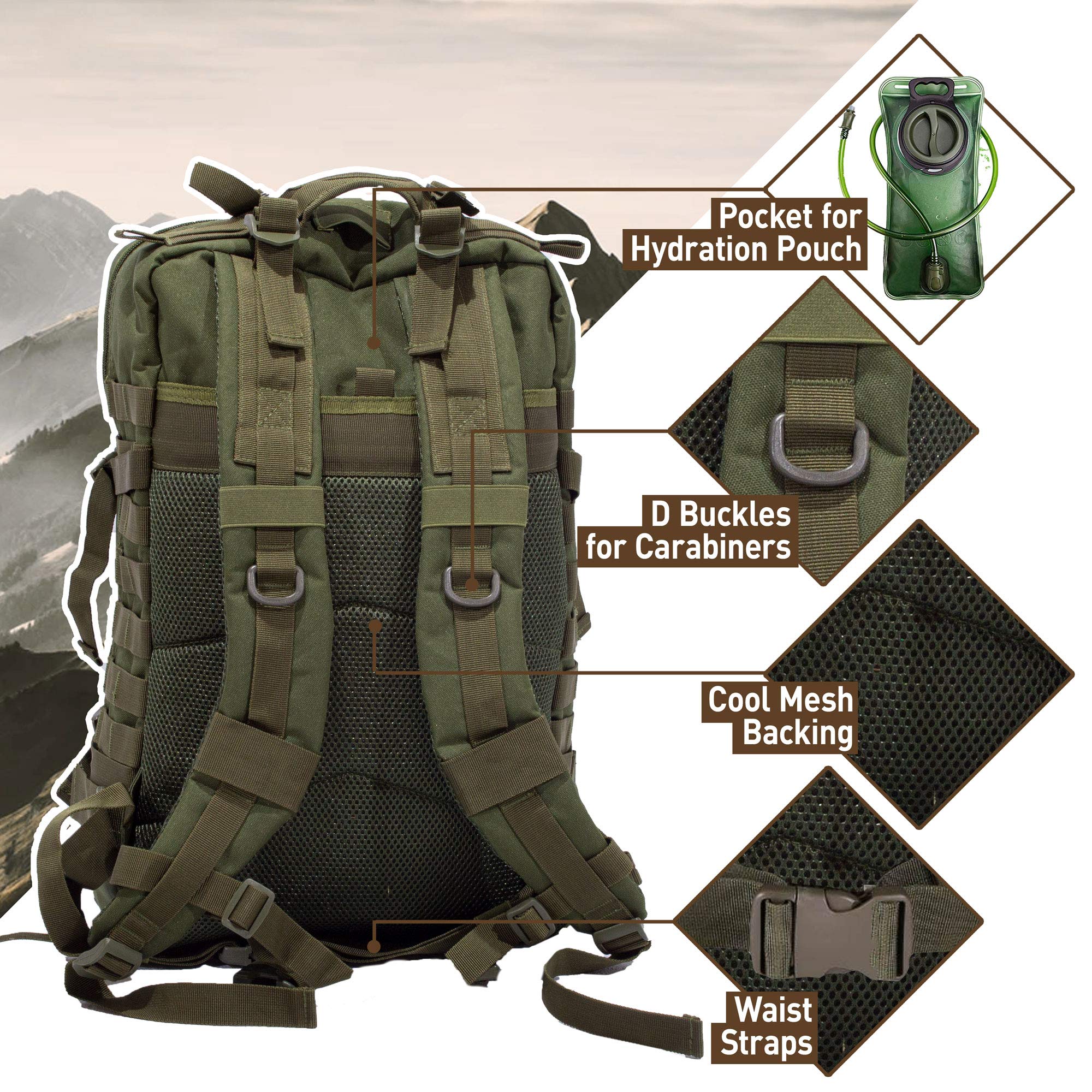 Sirius Survival 50L Expeditionary Tactical Backpack - Large Molle Bag (Green)