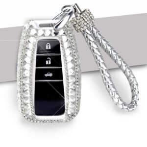 PGONE Car Key Shell Fob Key Cover Key Chain Lady Key Ring with Bling Rhinestones Diamond Crystals for Toyota Camry CHR Prado 2/3-button Keyless Entry Remote Control Smart Key (Keyless Start)