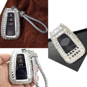 PGONE Car Key Shell Fob Key Cover Key Chain Lady Key Ring with Bling Rhinestones Diamond Crystals for Toyota Camry CHR Prado 2/3-button Keyless Entry Remote Control Smart Key (Keyless Start)