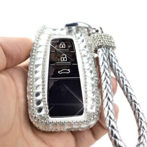 PGONE Car Key Shell Fob Key Cover Key Chain Lady Key Ring with Bling Rhinestones Diamond Crystals for Toyota Camry CHR Prado 2/3-button Keyless Entry Remote Control Smart Key (Keyless Start)