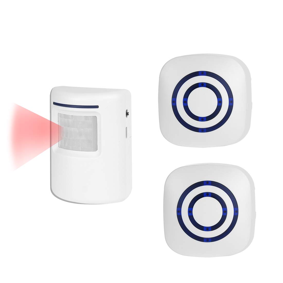 Motion Sensor Alarm Detector Alert for Home Security Outdoor, 2 Plug-in Receivers with 1 IR Motion Alarm