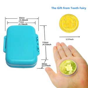 Baby Teeth Keepsake Box, Tooth Fairy Box, Tooth Storage Holder, Lost Deciduous Tooth Collection Organizer with 2Pcs Tooth Fairy Golden Coin, Save Children Teeth to Keep The Childhood Memory (Blue)