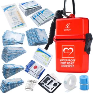 deftget waterproof first aid kit travel essentials small emergency survival kits mini durable lightweight for minor injuries camping hiking backpacking, birthday gift for best friend sister (dark-red)