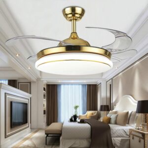 lighting groups 42" invisible ceiling fan chandelier with remote control 3 changed light and 6 fan speed retractable ceiling fan for indoor living room bedroom reversible cool ceiling fan (rose gold)