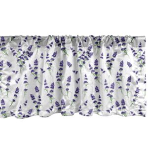 ambesonne botanical window valance, romantic watercolor violet lavender bouquet on a plain backdrop, curtain valance for kitchen bedroom decor with rod pocket, 54" x 12", indigo olive