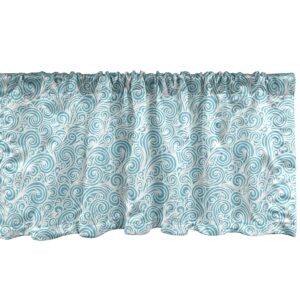 lunarable curly hair window valance, curly waves doodle abstract ocean colored swirls spiraling lines pattern, curtain valance for kitchen bedroom decor with rod pocket, 54" x 12", white aqua