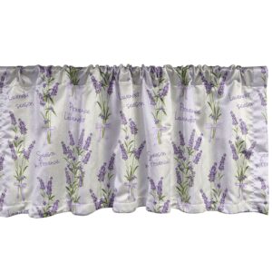 ambesonne lavender window valance, stripes and flowers ribbons romantic country spring season inspired design art, curtain valance for kitchen bedroom decor with rod pocket, 54" x 12", purple