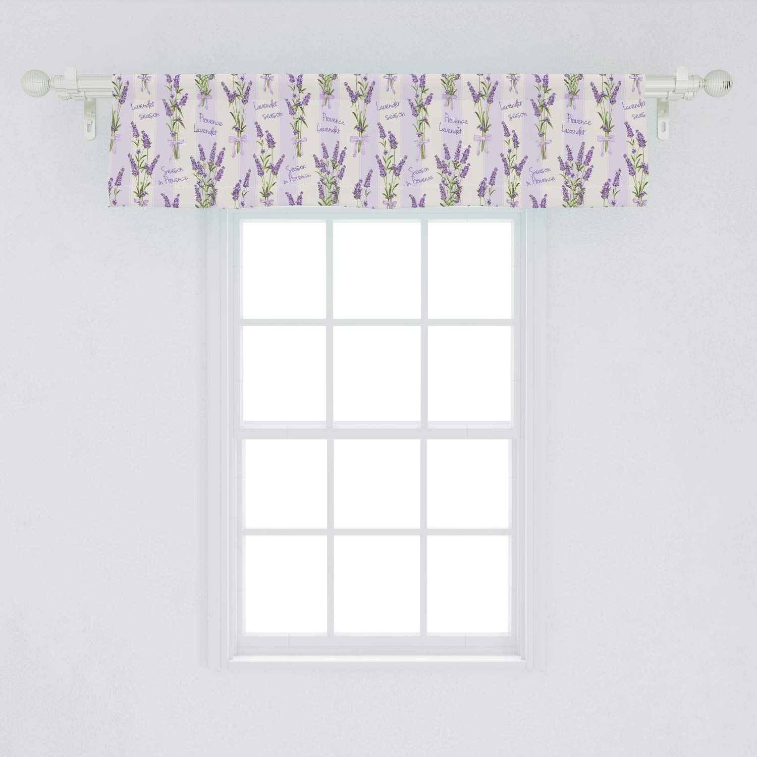 Ambesonne Lavender Window Valance, Stripes and Flowers Ribbons Romantic Country Spring Season Inspired Design Art, Curtain Valance for Kitchen Bedroom Decor with Rod Pocket, 54" X 12", Purple