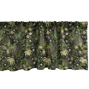 ambesonne sage window valance, spring inspired ornaments butterflies little blossoms swirled leaves vintage, curtain valance for kitchen bedroom decor with rod pocket, 54" x 12", black yellow