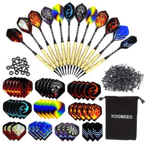 ROOBEEO Soft Tip Darts 12 Pcs 18g Plastic Tip Darts Set with Brass Steel Barrels&Aluminum Shafts,200 Extra Dart Tips 42 Dart Flights 20 Extra Rubber Rings and 1 Storage Bag for Electronic Dart Board