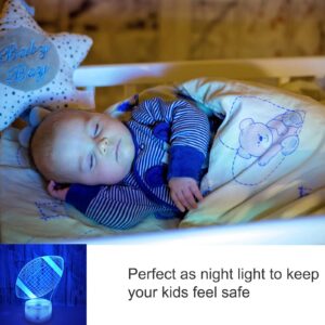 Football Night Lights for Kids, 3D LED Illusion Lamp 7 Colors Changing Nightlight with USB Powered, Touch & Remote Control Best Birthday Christmas Gifts for Boys Girls Kids Baby