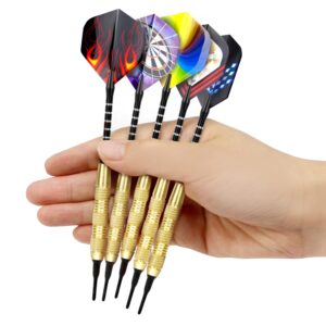 ROOBEEO Soft Tip Darts 12 Pcs 18g Plastic Tip Darts Set with Brass Steel Barrels&Aluminum Shafts,200 Extra Dart Tips 42 Dart Flights 20 Extra Rubber Rings and 1 Storage Bag for Electronic Dart Board