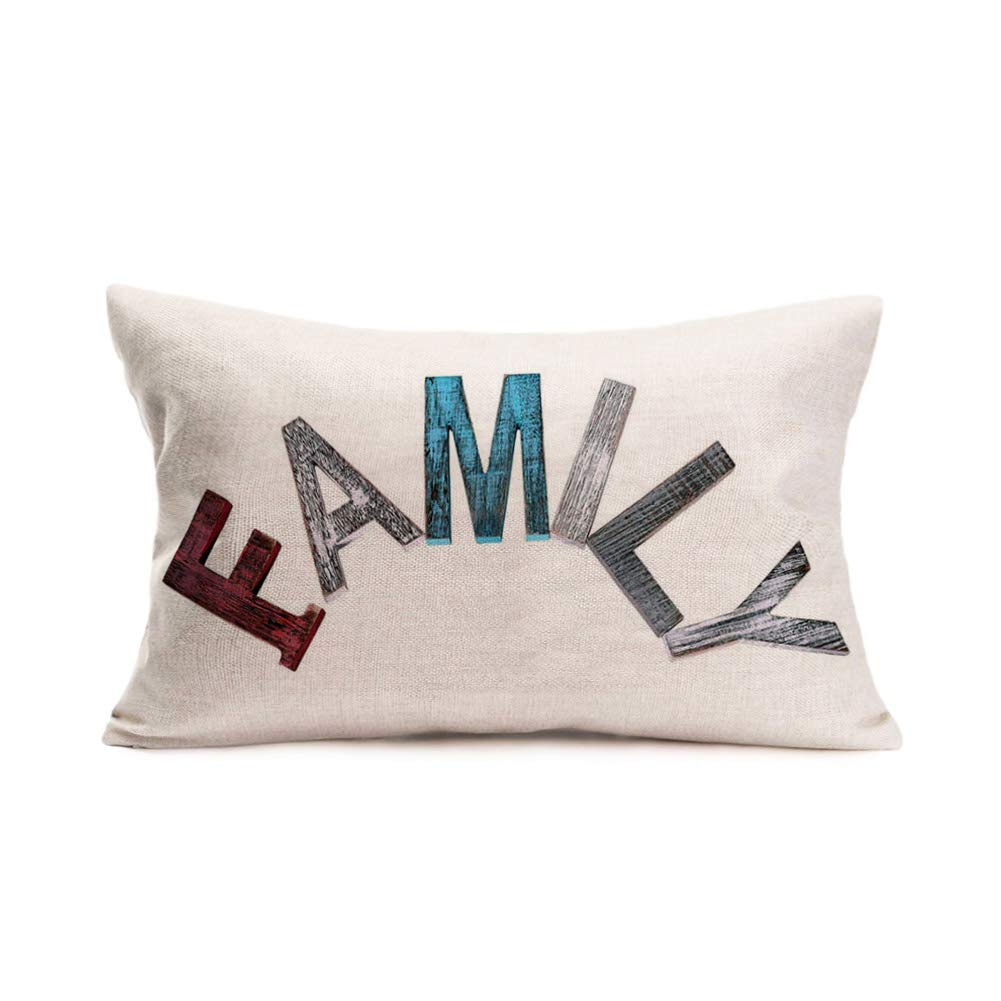 Smilyard Family Quote Throw Pillow Cases Lumbar Color English Letter Personalized Pillow Covers Cotton Linen Cushion Cases for Home Sofa Couch 12x20 Inch, Family (Family)