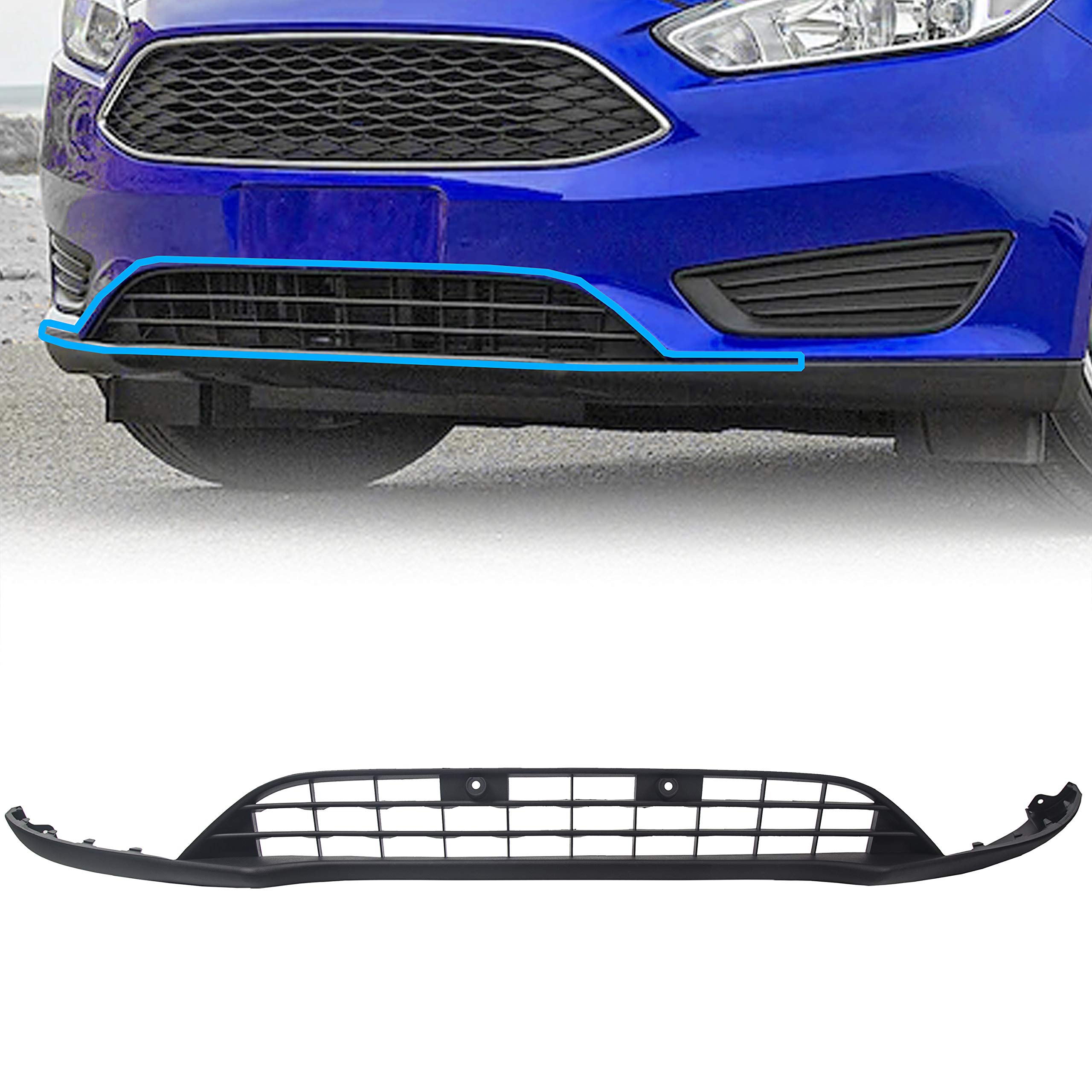 ECOTRIC Front Bumper Valance Lower Grill Compatible with 2015-2018 Ford Focus F1EZ17626A Lower Lip Chin Grill Grille Spoiler Panel