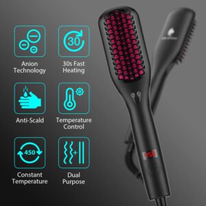 MiroPure Hair Straightener Brush Heated Straightening Brush with Ionic Generator, 30s Fast MCH Ceramic Even Heating, 11 Temperature Control, Professional Straightener Comb for Straightening (Black)