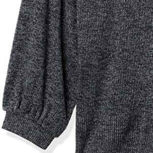 Daily Ritual Women's Cozy Knit Rib Blouson-Sleeve Sweatshirt, Black Marl, Large