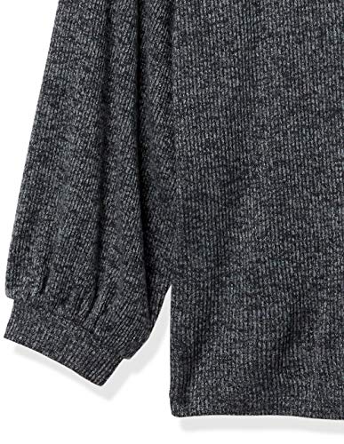 Daily Ritual Women's Cozy Knit Rib Blouson-Sleeve Sweatshirt, Black Marl, Large