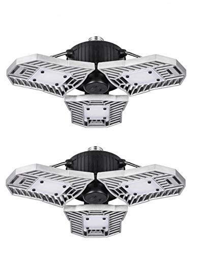 （2 Pack）LED Garage Lights, 60W Adjustable Trilights LED Garage Ceiling Light Fixture, Low & High Bay Deformable LED Light Bulbs with 6000LM 6000K for Shops, Attic, Area, Basement Home Indoor Lighting