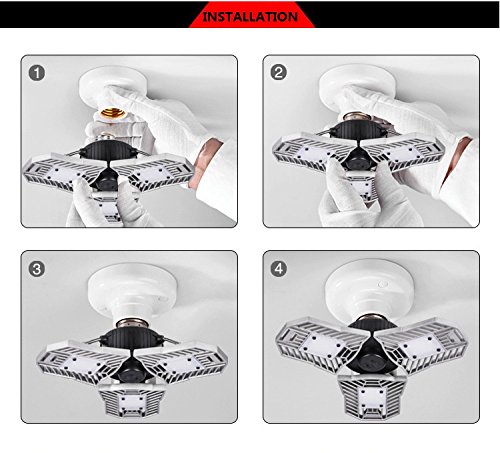 （2 Pack）LED Garage Lights, 60W Adjustable Trilights LED Garage Ceiling Light Fixture, Low & High Bay Deformable LED Light Bulbs with 6000LM 6000K for Shops, Attic, Area, Basement Home Indoor Lighting