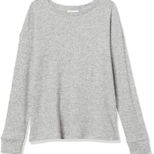 Amazon Brand - Daily Ritual Women's Cozy Knit Rib Long Sleeves Drop-Shoulder Open Crewneck Sweatshirt, Heather Grey Marl, Large
