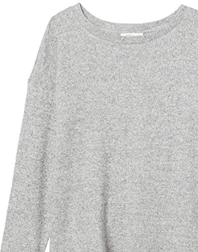 Amazon Brand - Daily Ritual Women's Cozy Knit Rib Long Sleeves Drop-Shoulder Open Crewneck Sweatshirt, Heather Grey Marl, Large