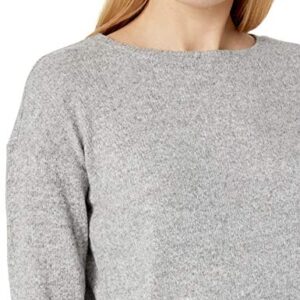 Amazon Brand - Daily Ritual Women's Cozy Knit Rib Long Sleeves Drop-Shoulder Open Crewneck Sweatshirt, Heather Grey Marl, Large