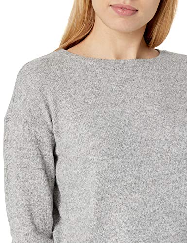 Amazon Brand - Daily Ritual Women's Cozy Knit Rib Long Sleeves Drop-Shoulder Open Crewneck Sweatshirt, Heather Grey Marl, Large