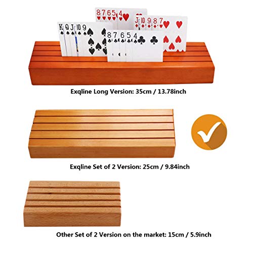 Exqline Wood Playing Card Holders Tray Racks Organizer Set of 2 for Kids Seniors Adults - 9.84In 3.1Inch Latest Version Portable Enough for Bridge Canasta UNO Card Playing