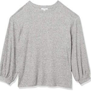 Daily Ritual Women's Cozy Knit Rib Blouson-Sleeve Sweatshirt, Grey Heather, X-Large