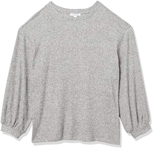 Daily Ritual Women's Cozy Knit Rib Blouson-Sleeve Sweatshirt, Grey Heather, X-Large