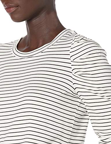 Amazon Essentials Women's Supersoft Terry Pleated-Sleeve Sweatshirt (Previously Daily Ritual), Black White Thin Stripe, Large
