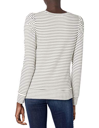 Amazon Essentials Women's Supersoft Terry Pleated-Sleeve Sweatshirt (Previously Daily Ritual), Black White Thin Stripe, Large