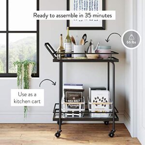 Nathan James Sally Rolling Bar or Cart for Tea or Cocktail, 2-Tiered Glass and Metal, Black