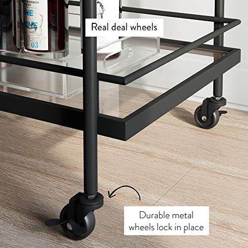Nathan James Sally Rolling Bar or Cart for Tea or Cocktail, 2-Tiered Glass and Metal, Black