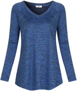 soogus yoga tops for wowen long sleeve moisture wicking workout shirts v neck hiking training athletic tee (royal blue, m)