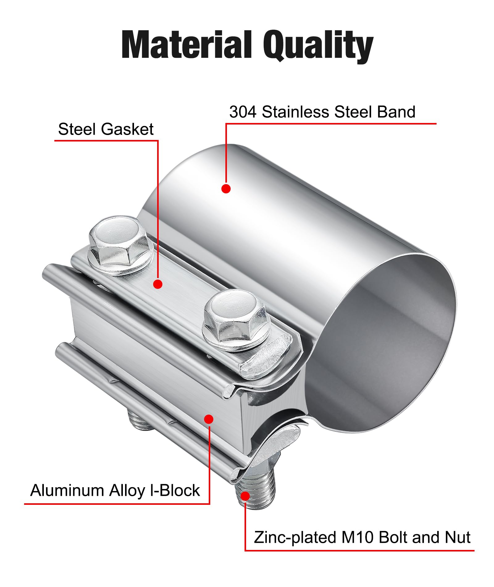 EVIL ENERGY 2.5 Inch Exhaust Clamp,2 1/2" Butt Joint Band Clamp Sleeve Coupler Stainless Steel for Pipes,Mufflers,Catalytic Converters