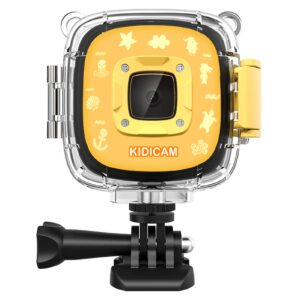 dragon touch kidicam 2.0 kids action camera, waterproof digital camera for boys girls 1080p sports camera camcorder with 16gb memory card (yellow)