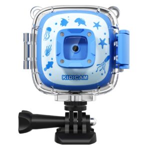 dragon touch kids action camera - waterproof kidicam 2.0 digital camera for boys girls 1080p sports camera camcorder with 16gb memory card (blue)