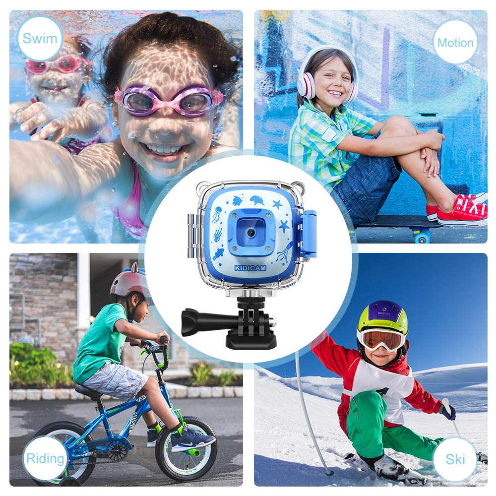 Dragon Touch Kids Action Camera - Waterproof Kidicam 2.0 Digital Camera for Boys Girls 1080P Sports Camera Camcorder with 16GB Memory Card (Blue)