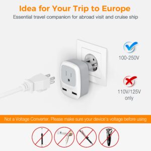 European Travel Plug Adapter 3 Pack, TESSAN International Power Adaptor 2 USB, Type C Outlet Adapter Charger USA to Most of Europe EU Spain Iceland Italy Germany France Israel