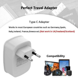 European Travel Plug Adapter 3 Pack, TESSAN International Power Adaptor 2 USB, Type C Outlet Adapter Charger USA to Most of Europe EU Spain Iceland Italy Germany France Israel