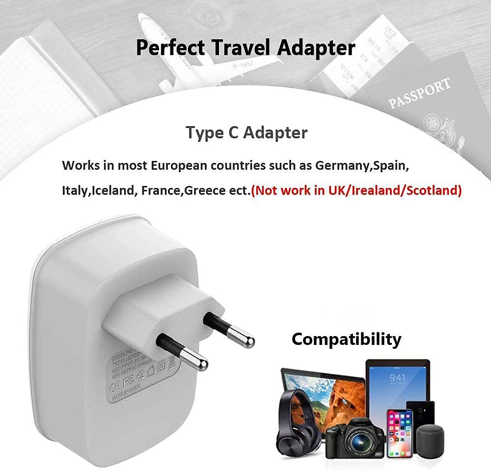 European Travel Plug Adapter 3 Pack, TESSAN International Power Adaptor 2 USB, Type C Outlet Adapter Charger USA to Most of Europe EU Spain Iceland Italy Germany France Israel