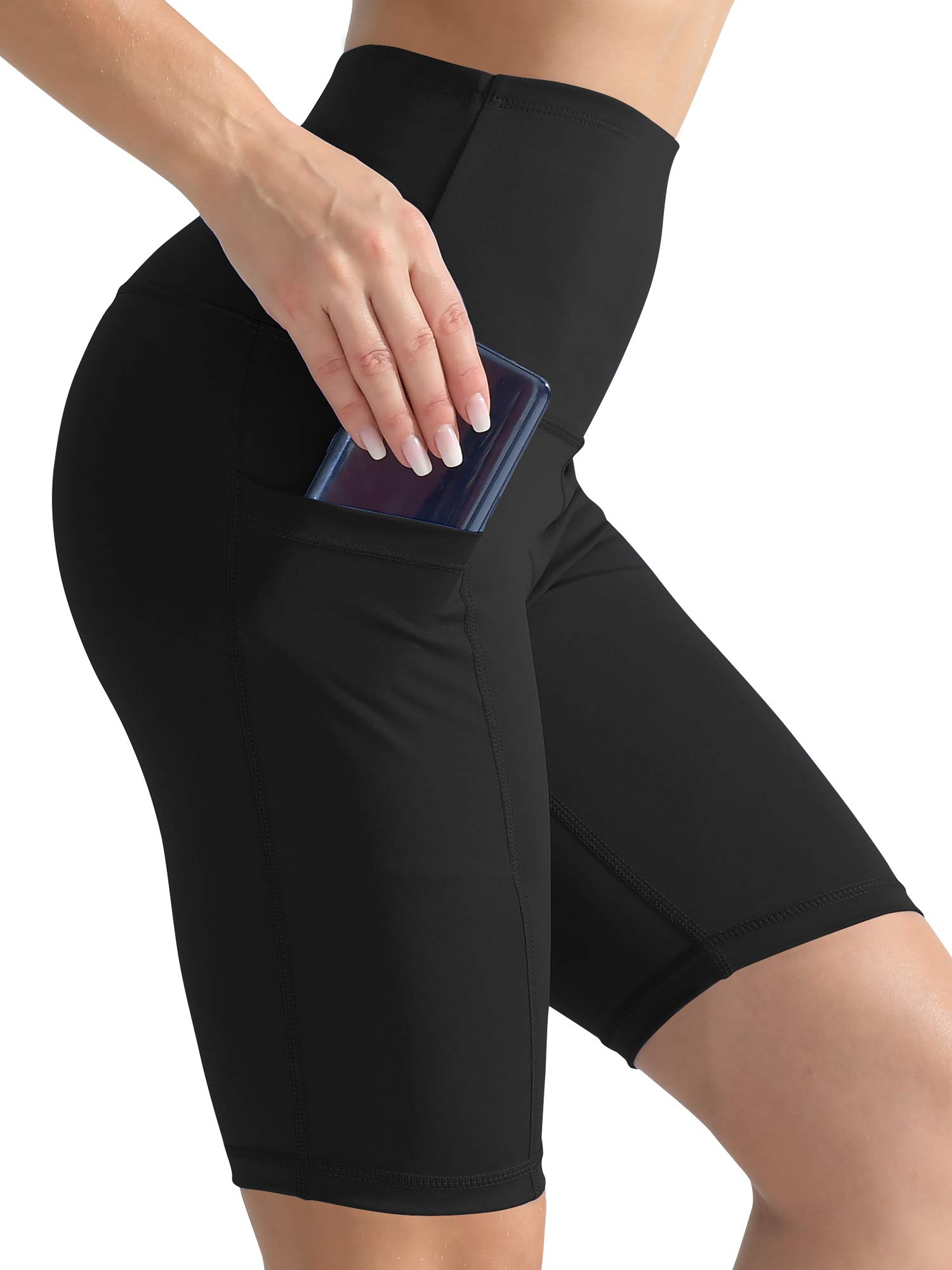 CADMUS 3 Pack Women 9" Biker Compression Short Leggings for Yoga Workout with Big Pockets,3 Pack,1026,Black,Large