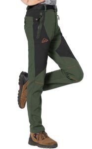 rdruko women's hiking pants outdoor waterproof windproof softshell fleece slim snow ski pants(green, us m)