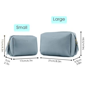 Large Vegan Leather Makeup Bag Zipper Pouch Travel Cosmetic Organizer for Women (Large, Greyish Blue)