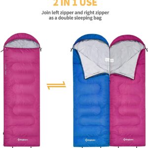 KingCamp Sleeping Bag 44℉ Great for Kids, Boys, Girls, Teens & Adults Ultralight with Compact Bags for Outdoor Camping Backpacking and Hiking 86.6”X29.5”
