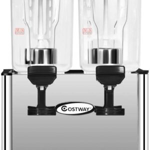 COSTWAY Commercial Beverage Dispenser Machine, 9.5 Gallon 2 Tank Juice Dispenser for Cold Drink, 350W Stainless Steel Finish Food Grade Material Ice Tea Drink Dispenser, 18 Liter Per Tank (Stainless)